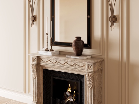 法式复古风壁炉su模型