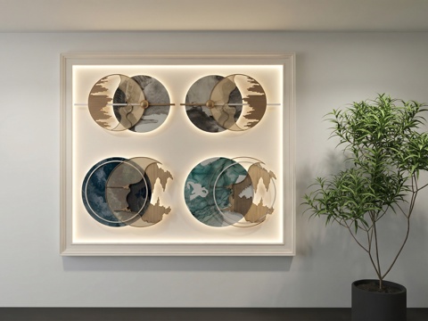 新中式立体墙饰_挂件墙饰su模型