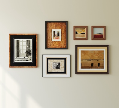 北欧中古挂画组合 复古挂画 照片墙su模型