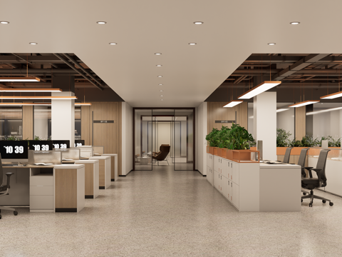  现代开敞办公区su模型 