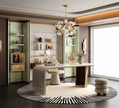  现代轻奢书房 意式轻奢书房3d模型 