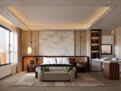  新中式卧室3d模型 