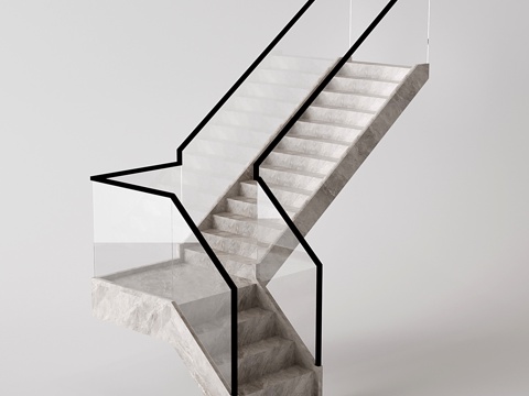  现代转折楼梯 剪刀楼梯 大理石楼梯 玻璃扶手 L形楼梯su模型su模型 