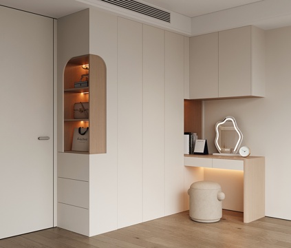  现代定制衣柜 衣柜梳妆台一体 衣柜转角书桌 平开门衣柜 圆弧3d模型 