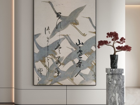  新中式现代简约抽象挂画3d模型 