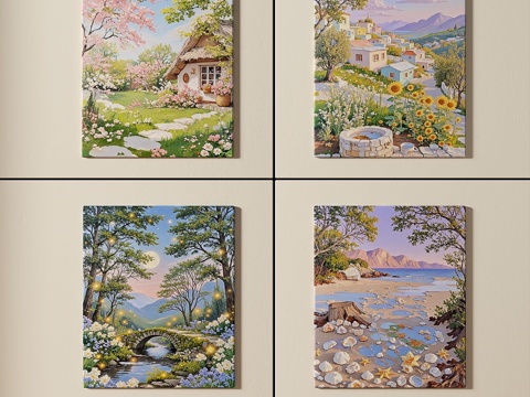  现代，田园，插画，艺术风，儿童，挂画3d模型 