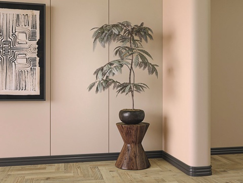  中古风落地花绿植 盆栽3d模型 