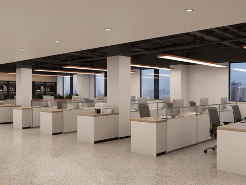  现代开敞办公区su模型 