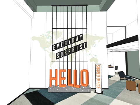 办公室撞色现代su模型