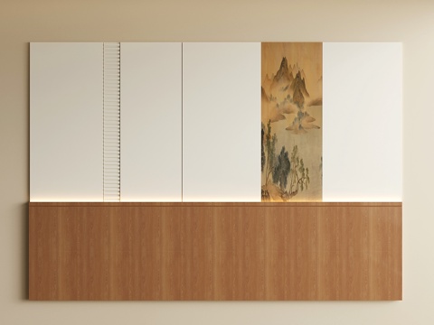 宋氏床头背景墙 新中式卧室背景墙su模型