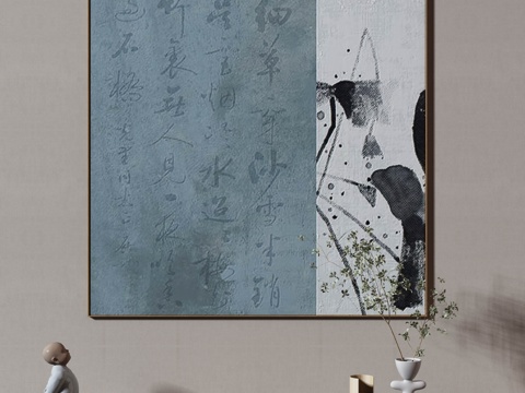  新中式简约抽象挂画3d模型 