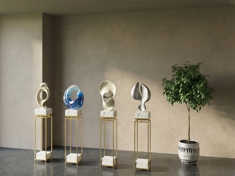 现代  新中式雕塑摆件su模型