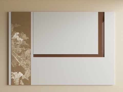 宋氏床头背景墙 新中式卧室背景墙su模型