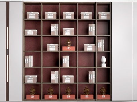  新中式装饰柜 新中式置物架 书架 茶具架su模型 