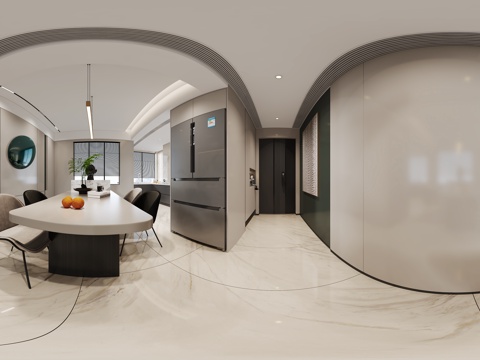  现代客餐厅全景 客厅 餐厅 挂画 吊灯 装饰柜 