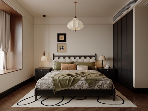  法式复古简约卧室3d模型 