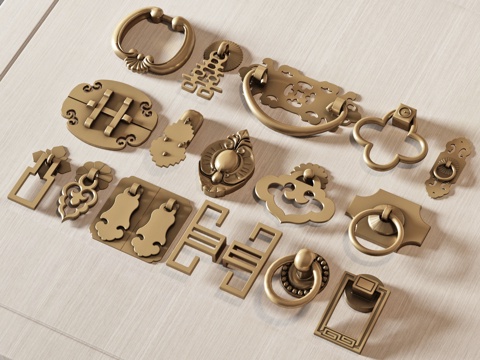  新中式五金拉手3d模型 