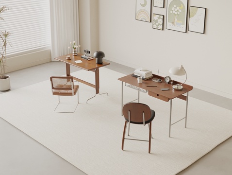 中古风书桌 侘寂风书桌 书桌椅组合 学习用品 写字桌3d模型