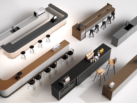 现代咖啡吧台 收银台 操作台 服务台su模型