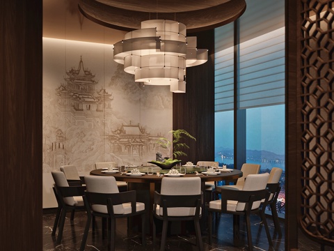  新中式包房包厢3d模型 