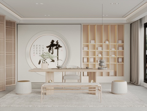  宋式新中风茶室 茶桌椅组合 茶柜 茶台 茶具3d模型 