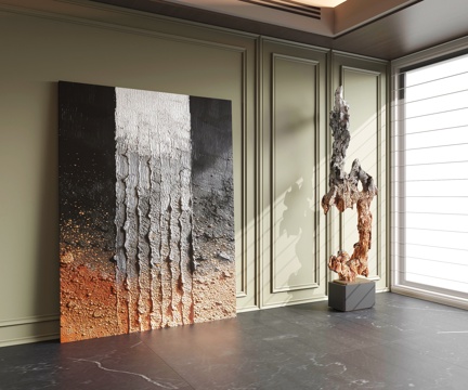 现代落地画 装饰画 挂画 抽象画su模型