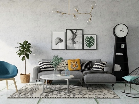 现代简约客厅su模型