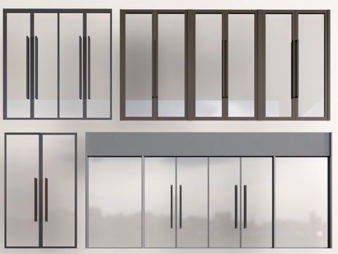 现代玻璃门 玻璃双开门 店铺玻璃门su模型