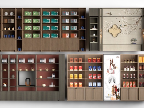 现代货架 货柜 文创展架 烟酒展示架su模型