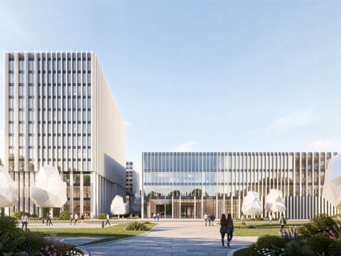  现代工业厂房 现代产业园 多层办公 厂房 产 产业园 办公楼su模型 