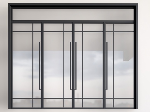 现代玻璃门 玻璃双开门 店铺玻璃门su模型