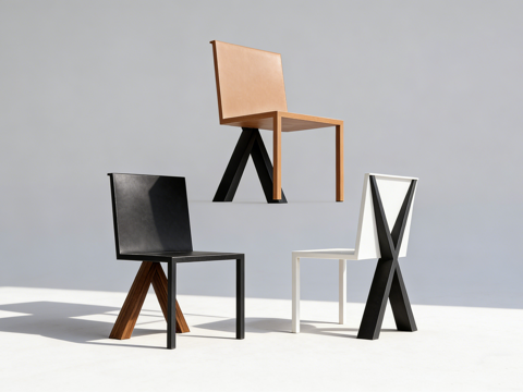 现代简约设计感单椅 休闲椅 X型椅腿 几何造型su模型