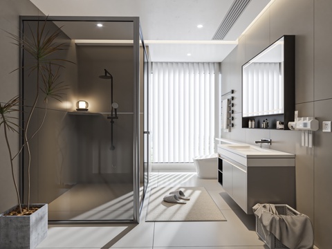  现代卫生间 干湿分离卫生间 沐浴隔断3d模型 