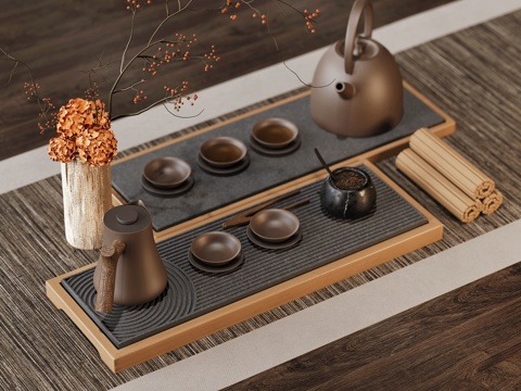 新中式茶具su模型