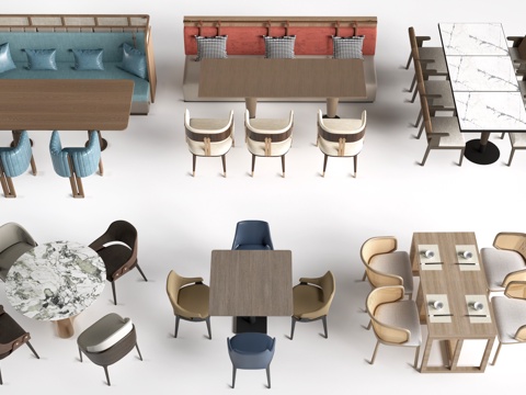 现代餐饮桌椅 餐厅桌椅 餐桌椅 饭店桌椅su模型