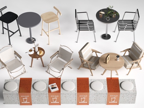 现代奶茶店桌椅 咖啡厅桌椅 餐厅桌椅su模型