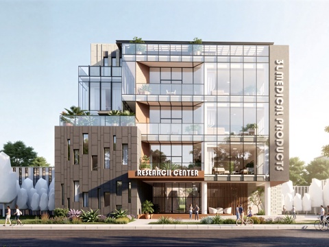  现代工业厂房 现代产业园 多层办公 厂房 产 产业园 办公楼su模型 