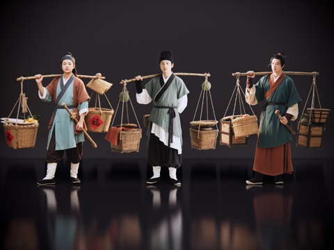 2D古装人物 古代男子 古代货郎 古装没卖货郎 古代小商贩su模型