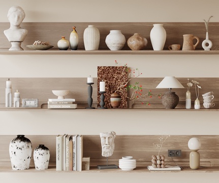  中古侘寂风陶罐 罐子 陶瓷器皿 陶罐摆件组合 茶叶罐 装饰品3d模型 