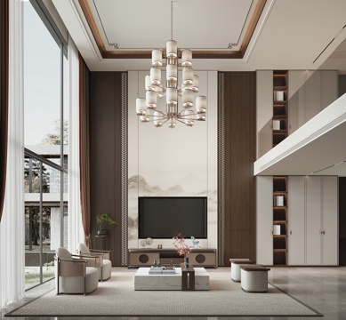  新中式复式客厅3d模型 