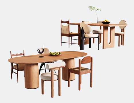  法式复古餐桌椅 长方形餐桌 餐椅3d模型 