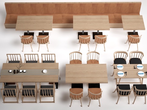 现代餐饮桌椅 餐桌椅组合 餐厅桌椅su模型
