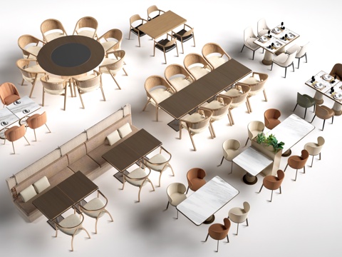 现代餐饮桌椅 餐厅桌椅 餐桌椅 饭店桌椅su模型