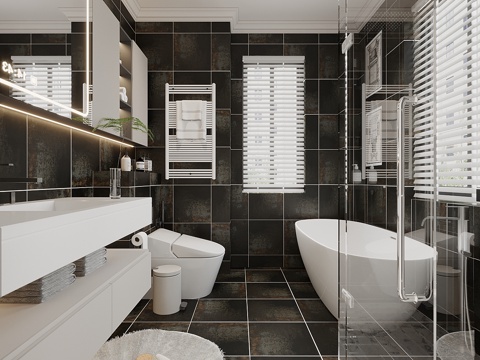  现在意式卫生间 浴室柜 浴缸 马桶卫浴花洒 淋浴隔断 卫浴小3d模型 