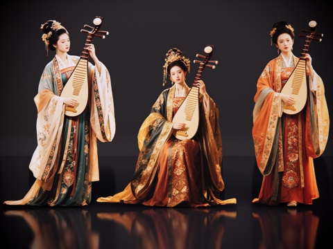 2D古装女子 宫廷乐师 古装乐师 古装抚琴 影视剧角色 古装su模型