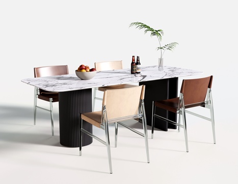 现代餐桌椅 大理石餐桌 餐椅su模型