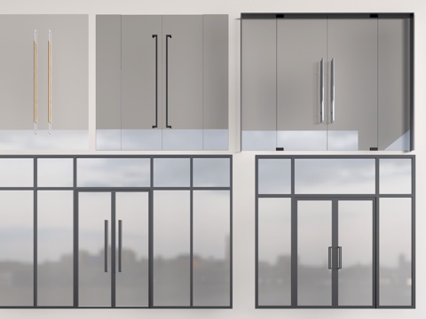 现代玻璃门 玻璃双开门 店铺玻璃门su模型