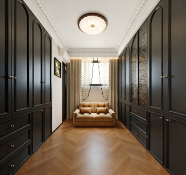  法式复古衣帽间 衣柜 吸顶灯 装饰画3d模型 