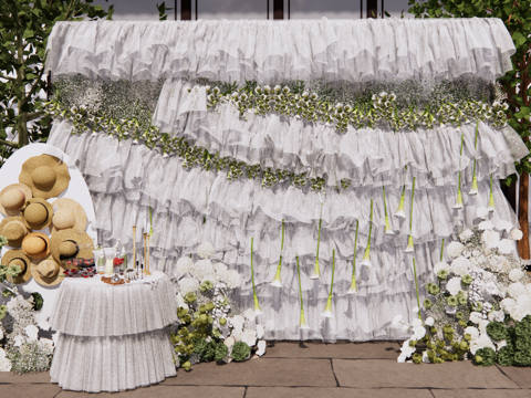 小众马蹄莲纱造型婚礼花艺美陈su模型