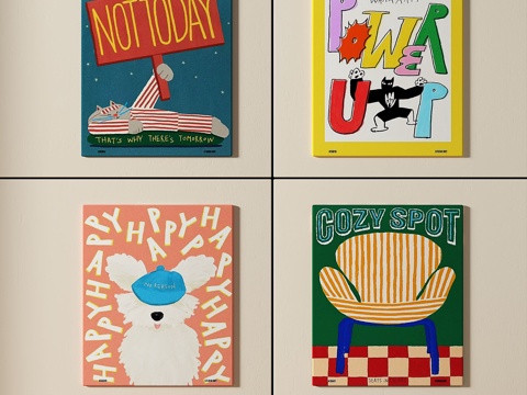  现代，简约，抽象，儿童，挂画3d模型 